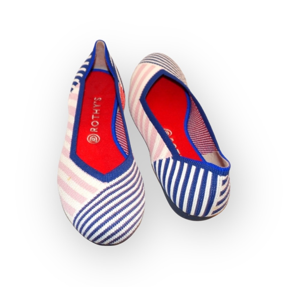 NIB Rothy's Size 12 Pink Mixed Striped Flats Rare Retired